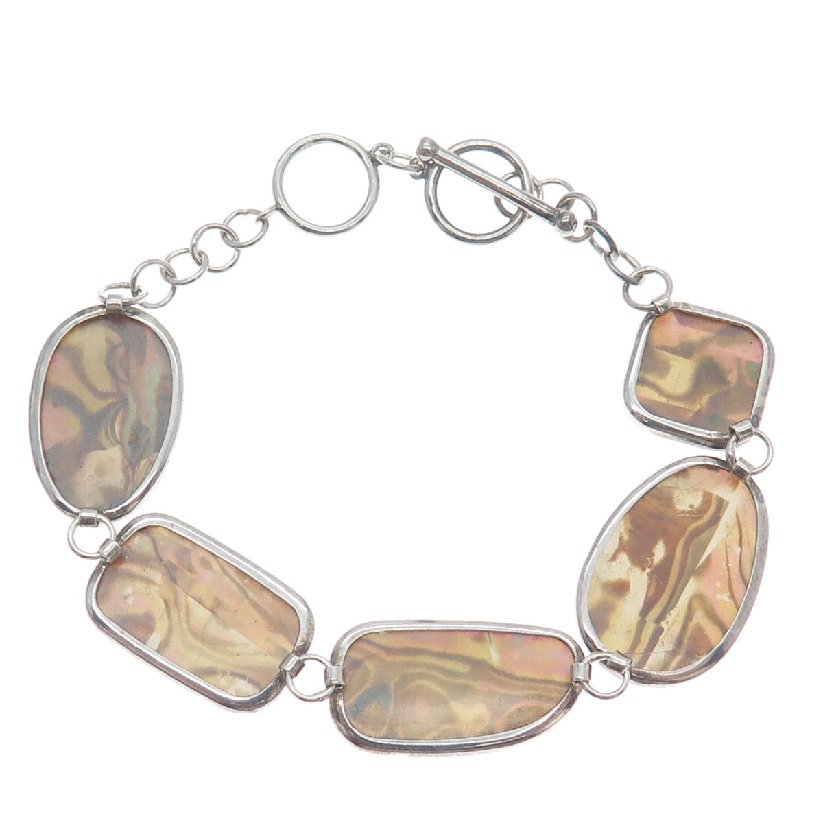 LUCAS LAMETH LUC 925 Sterling Silver Vintage Real Abalone Shell Bracelet 7-7.75"