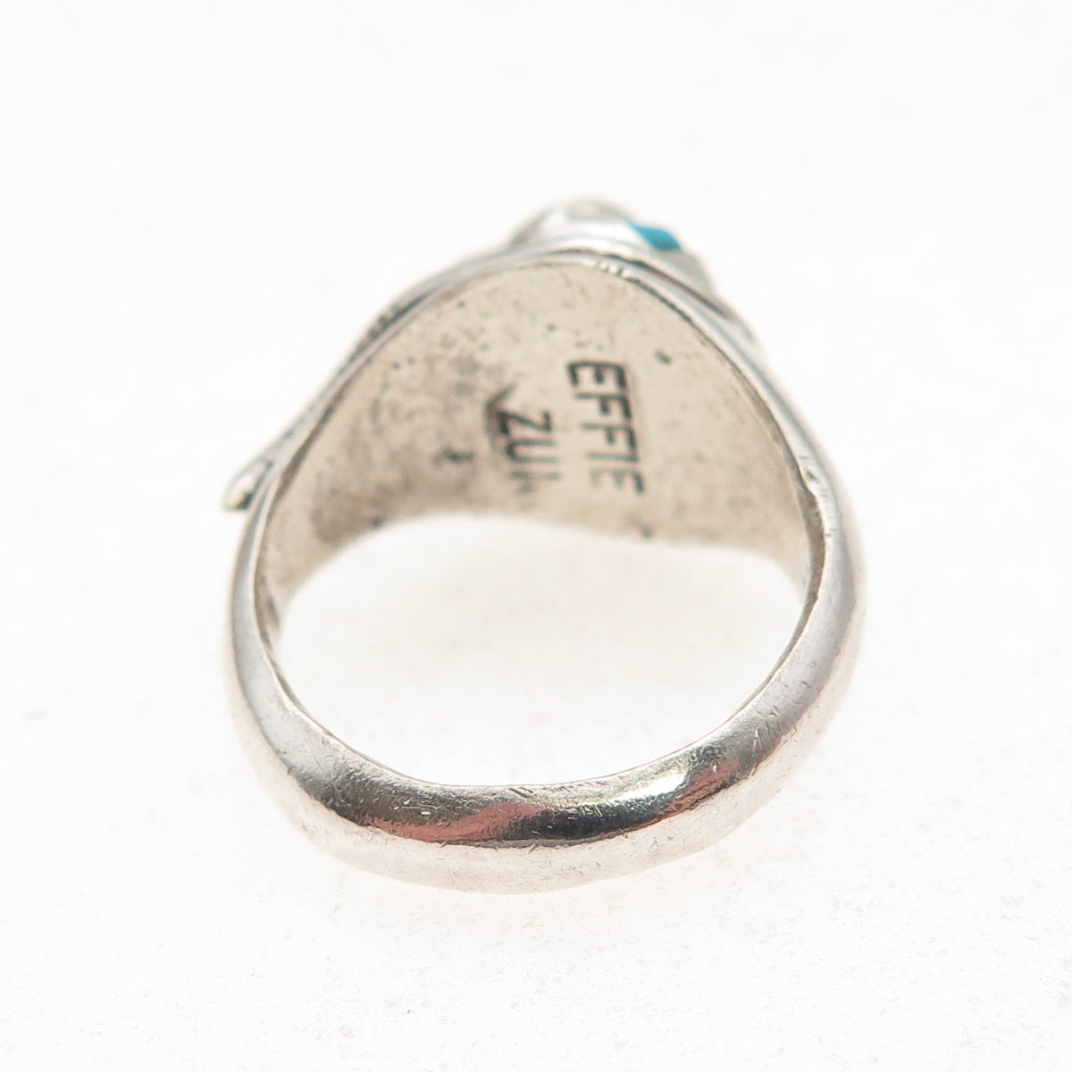 Effie Calavaza Zuni Old Pawn Sterling Silver Vintage Turquoise Snake Ring Size 6