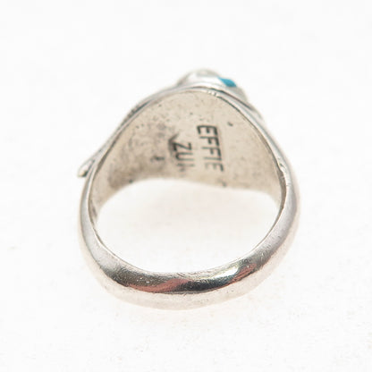 Effie Calavaza Zuni Old Pawn Sterling Silver Vintage Turquoise Snake Ring Size 6