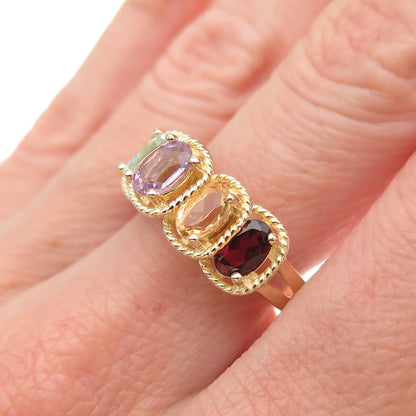 925 Sterling Gold Plated Topaz Amethyst Peridot Garnet Citrine Ring Size 9.25