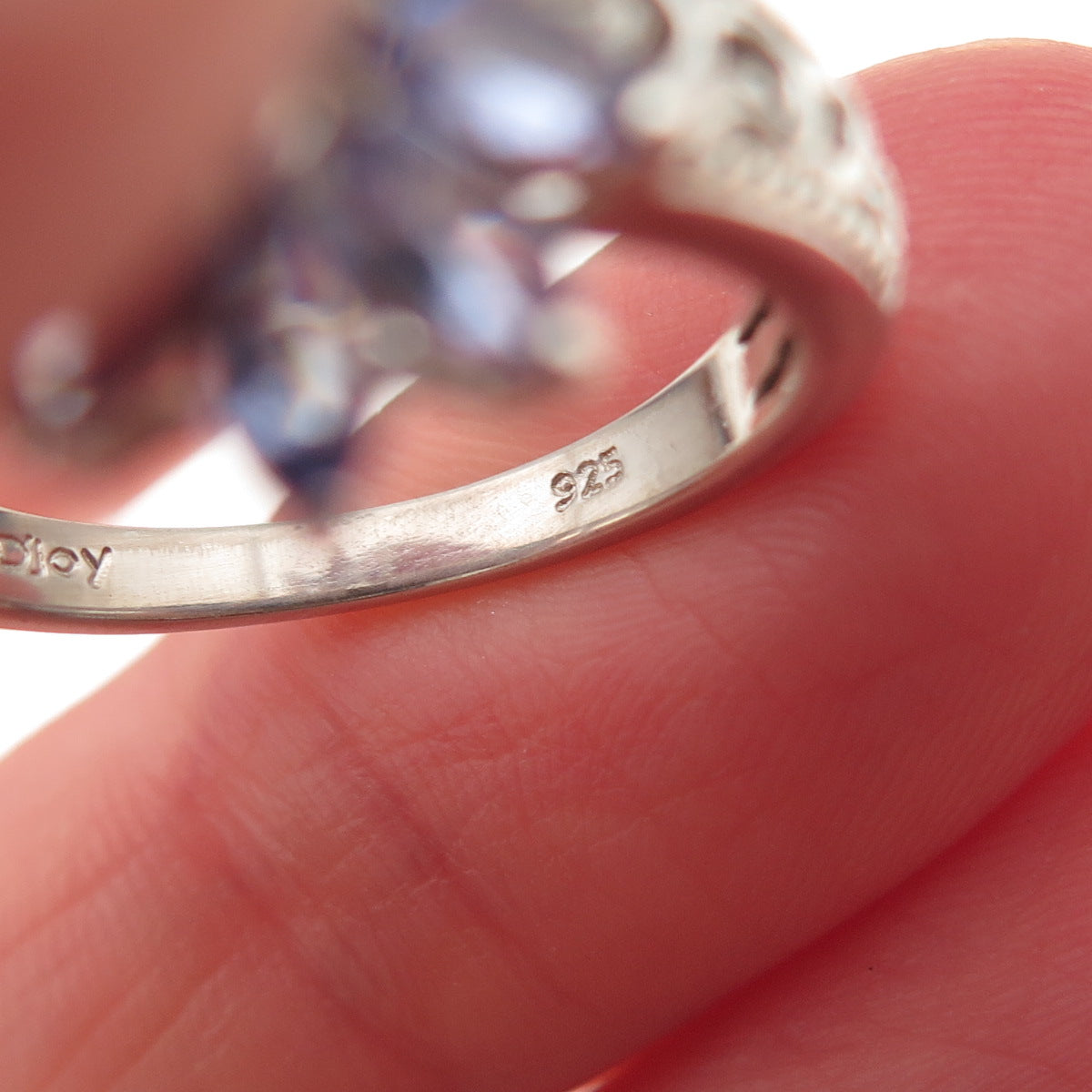 D'Joy 925 Sterling Silver Real Marquise-Cut Tanzanite Floral Ring Size 8
