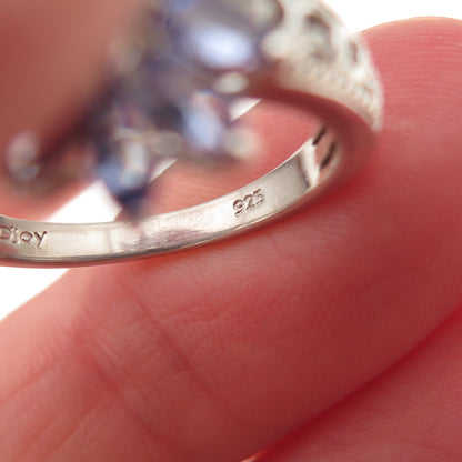 D'Joy 925 Sterling Silver Real Marquise-Cut Tanzanite Floral Ring Size 8