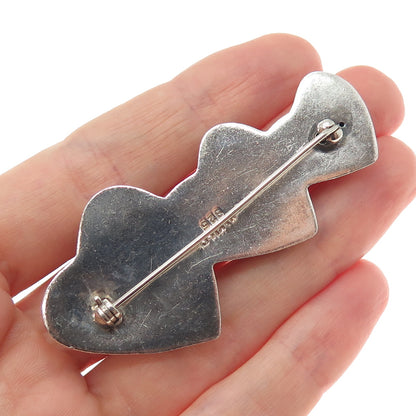 925 Sterling Silver Vintage Mexico Mom Dad & Child Heart Oxidized Pin Brooch