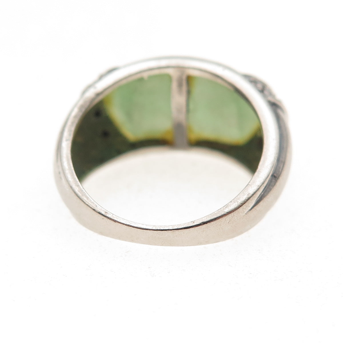 Gold Stone 925 Sterling Silver Vintage Real Jade Oxidized Ring Size 6.25