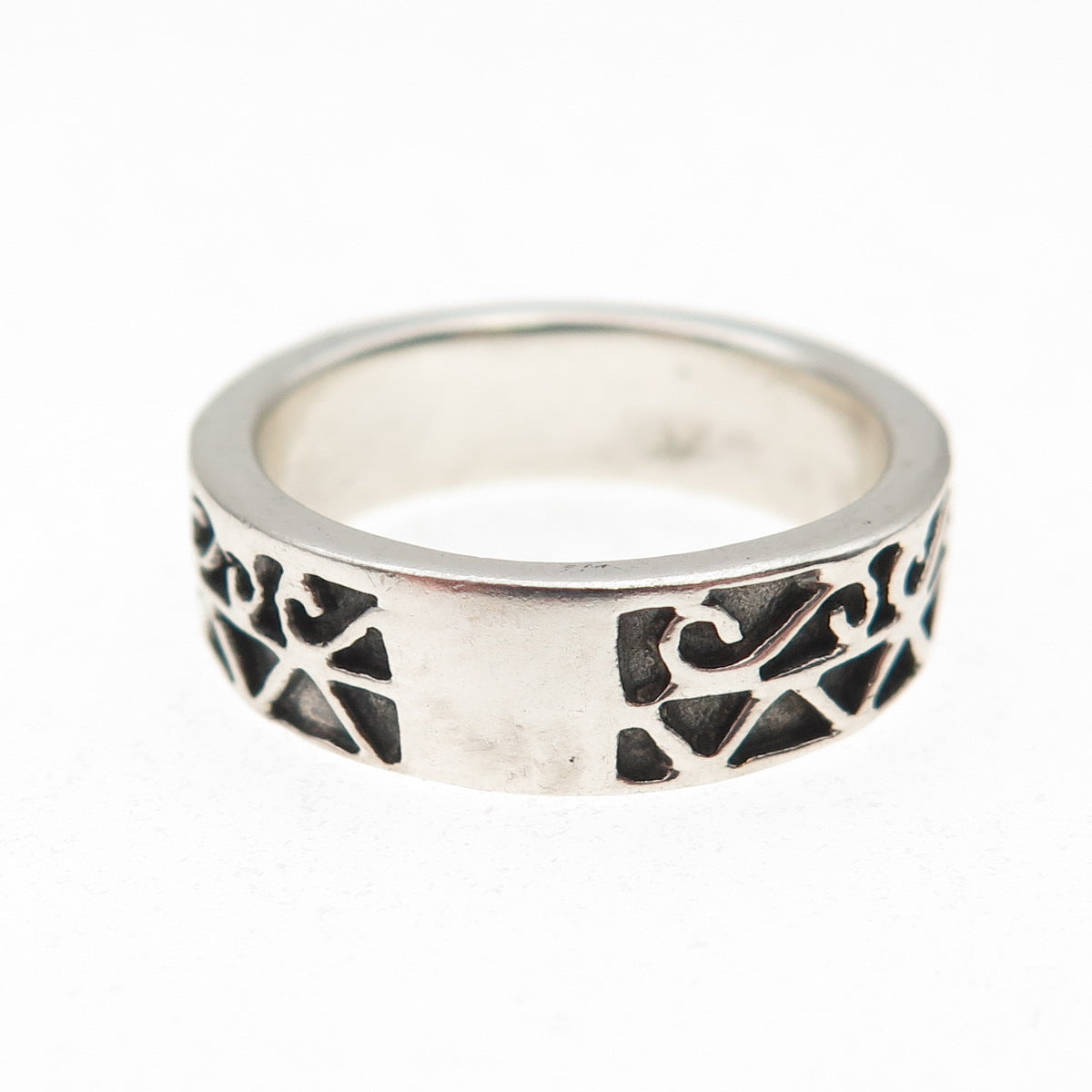 925 Sterling Silver Vintage Scroll Oxidized Band Ring Size 6.25