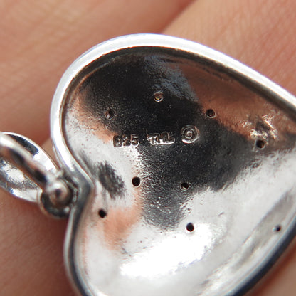 925 Sterling Silver Enamel Real Round-Cut Diamond Heart Charm Pendant