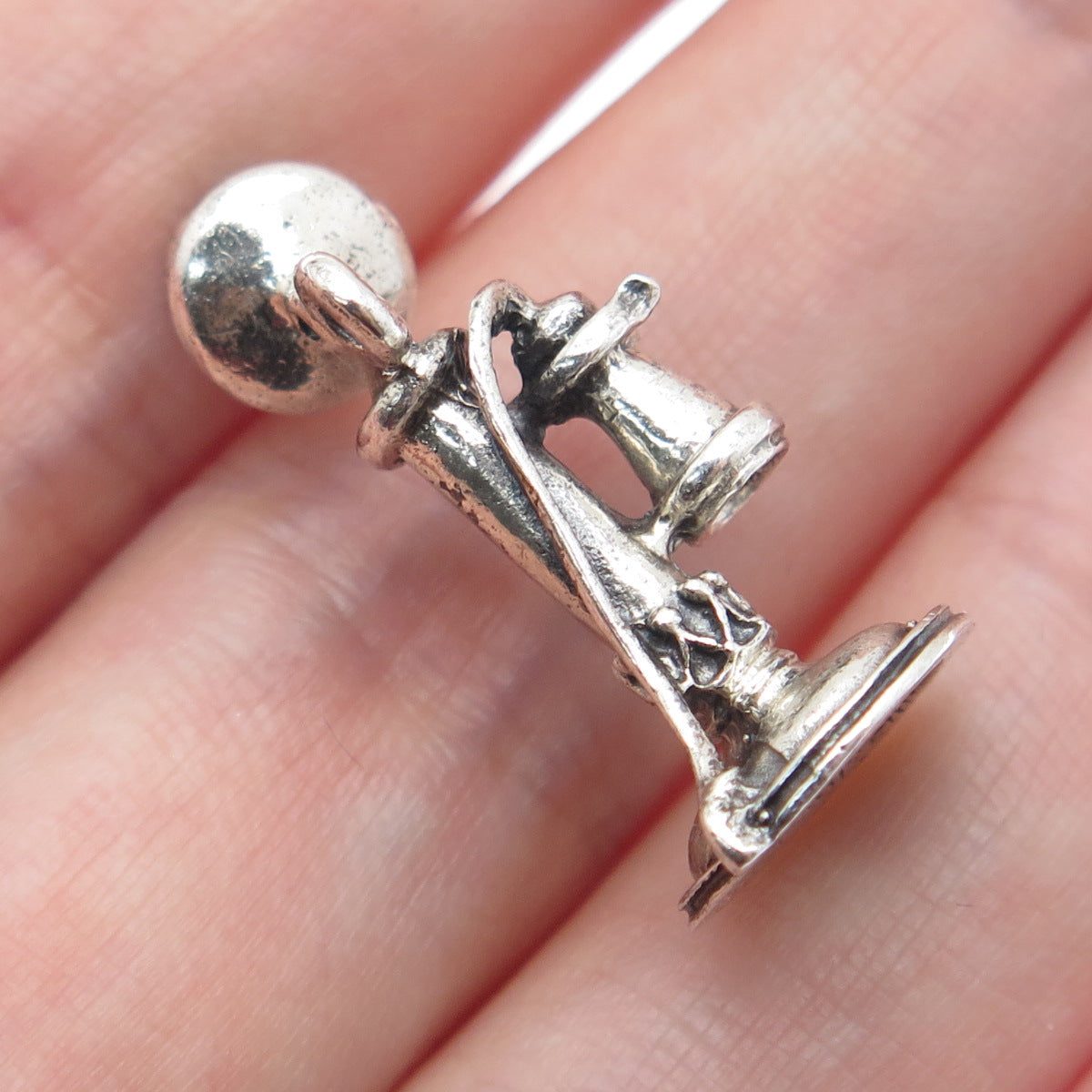 BEAU 925 Sterling Silver Vintage Retro Candlestick Phone 3D Charm Pendant