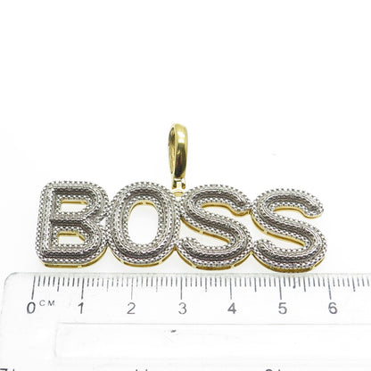 925 Sterling Silver & 14K Gold Plated Real Diamond Accent "Boss" Pendant