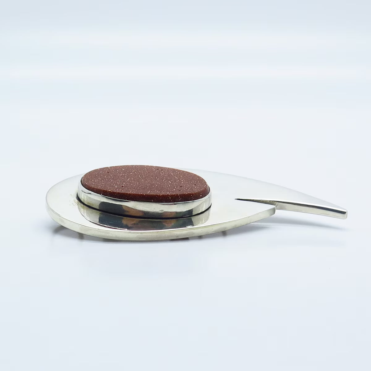 925 Sterling Silver Vintage Israel Real Goldstone Gem Abstract Pin Brooch