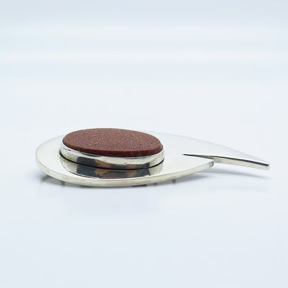 925 Sterling Silver Vintage Israel Real Goldstone Gem Abstract Pin Brooch