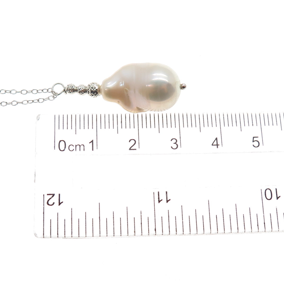 925 Sterling Silver Vintage Italy Real Baroque Pearl Cable Chain Necklace 18"