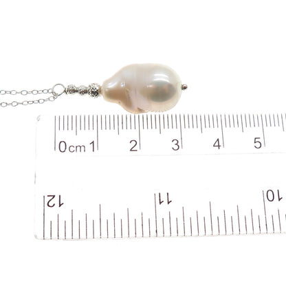 925 Sterling Silver Vintage Italy Real Baroque Pearl Cable Chain Necklace 18"