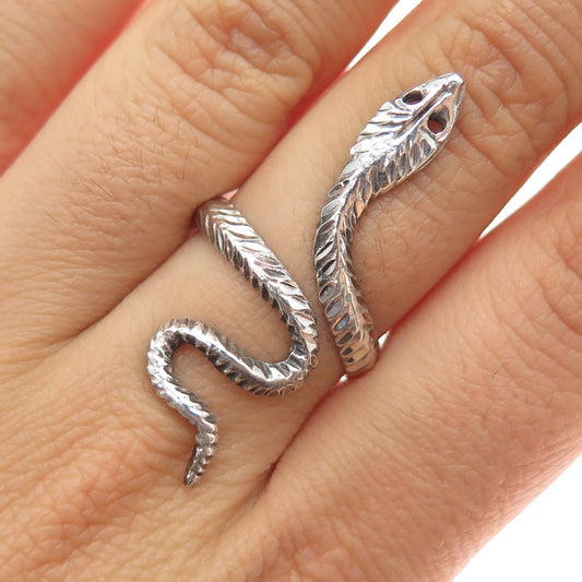 925 Sterling Silver Vintage Snake Oxidized Adjustable Ring Size 8