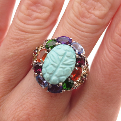 Chuck Clemency 925 Sterling Silver Real Multi-Color Gem Floral Ring Size 8.25