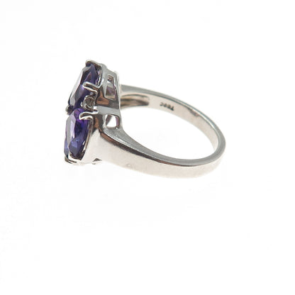 TGGC 925 Sterling Silver Real Amethyst & White Topaz Flower Ring Size 7.25