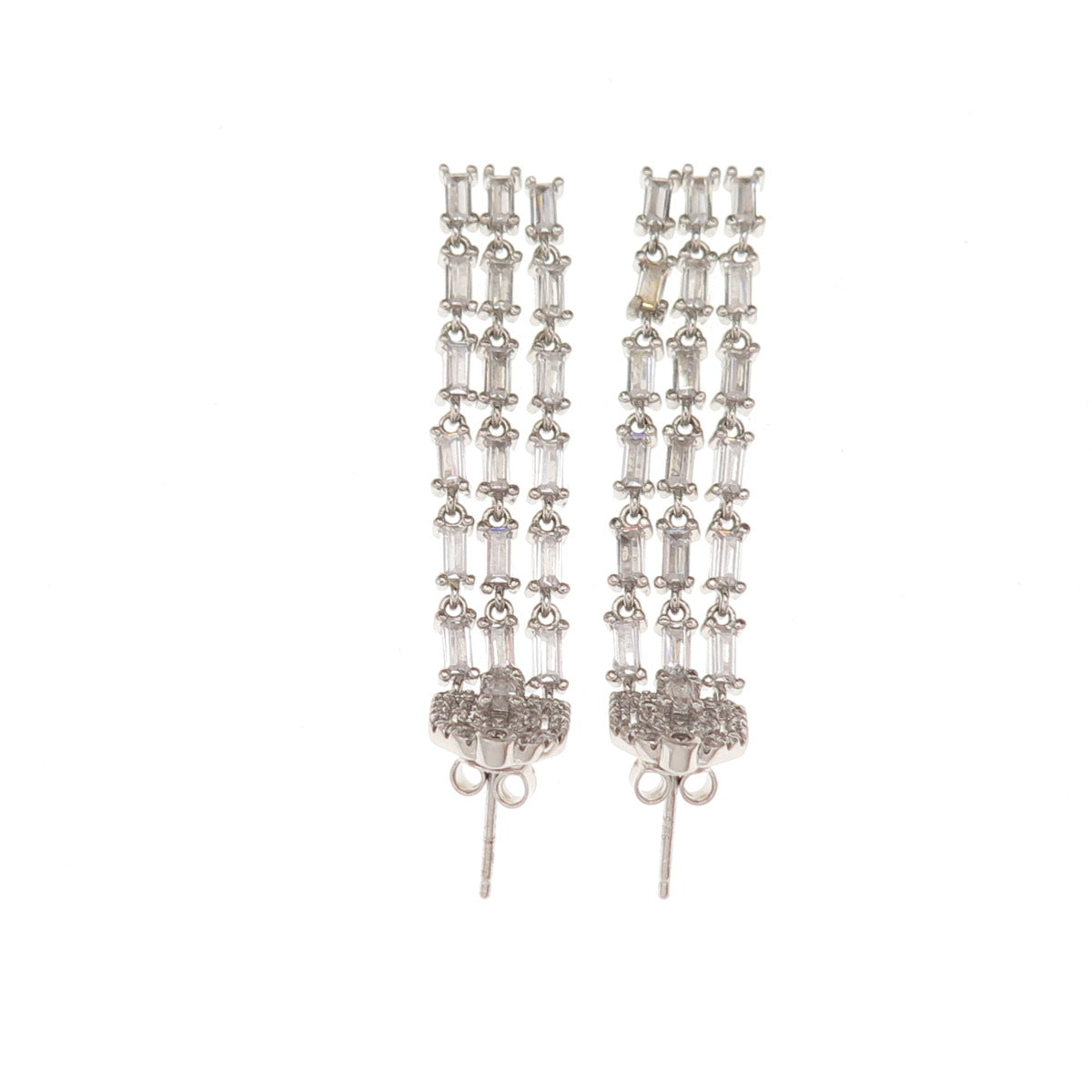 925 Sterling Silver Emerald & Round-Cut C Z Tassel Dangle Earrings