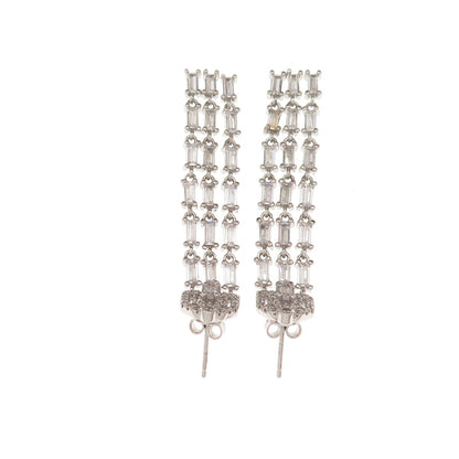 925 Sterling Silver Emerald & Round-Cut C Z Tassel Dangle Earrings