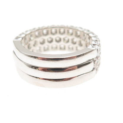 925 Sterling Silver Round-Cut C Z 3-Row Band Ring Size 7.25