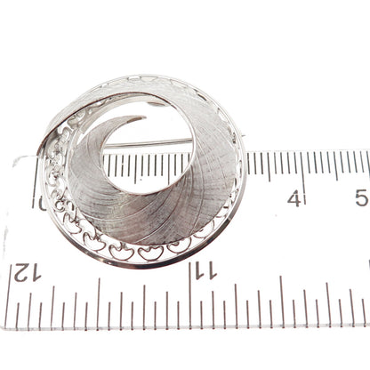 Wells 925 Sterling Silver Antique Art Deco Textured Spiral Ornate Pin Brooch