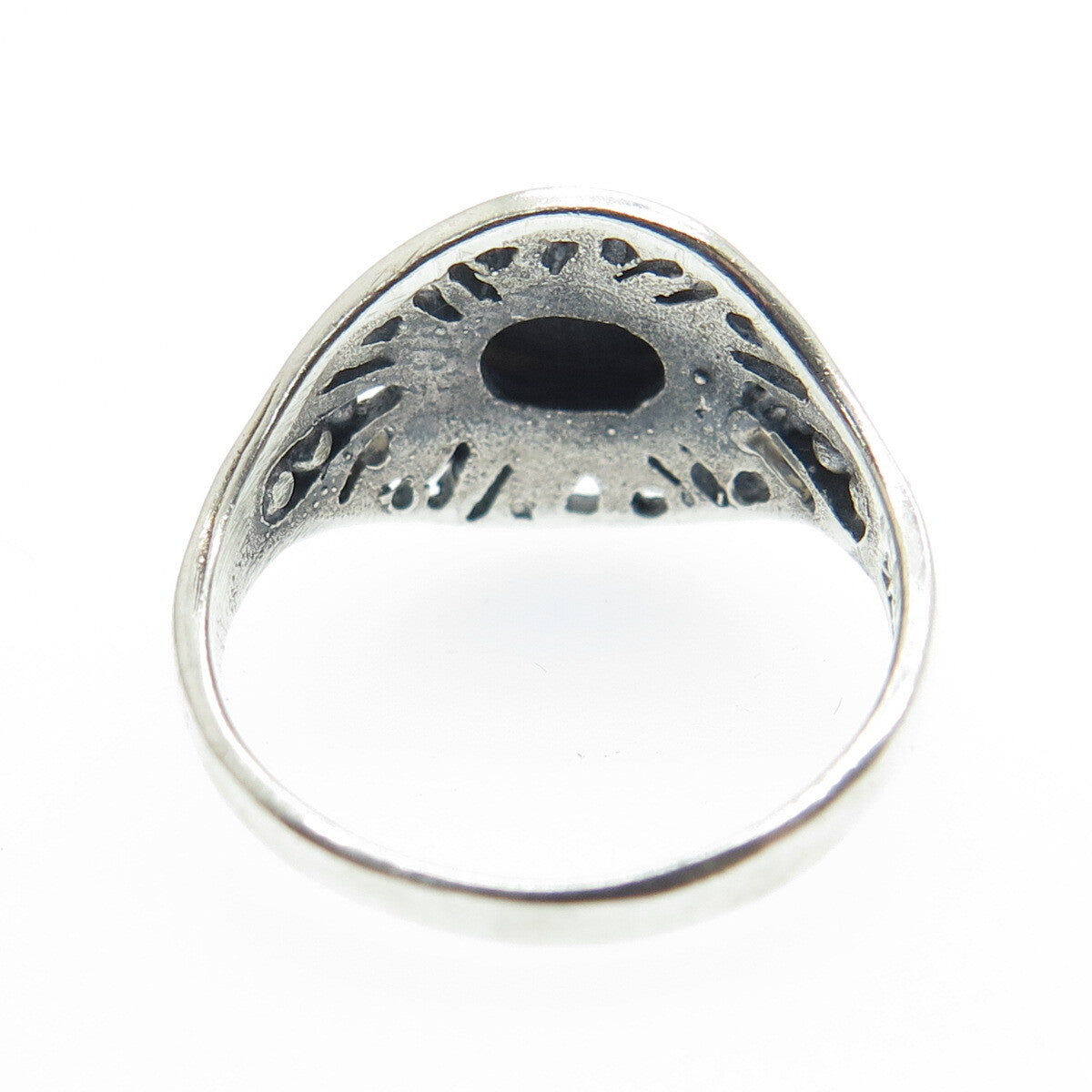 925 Sterling Silver Vintage Real Black Onyx Modernist Ring Size 5.25