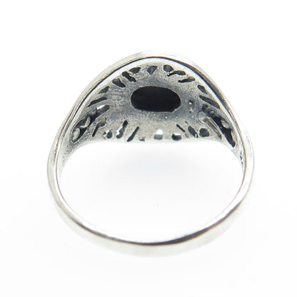 925 Sterling Silver Vintage Real Black Onyx Modernist Ring Size 5.25