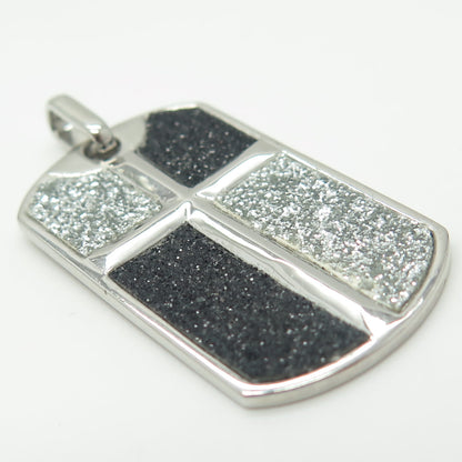 925 Sterling Silver Black & White Diamond-Imitation Cross Tag Pendant