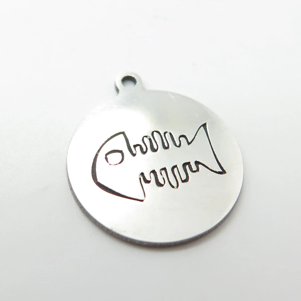 925 Sterling Silver USA Two In Town Fish Skeleton Charm Pendant