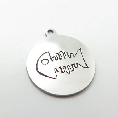 925 Sterling Silver USA Two In Town Fish Skeleton Charm Pendant