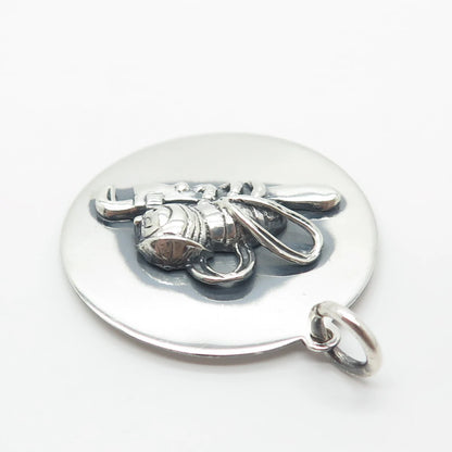 925 Sterling Silver Vintage Cartoon Bee Round Pendant