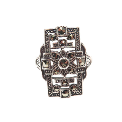 UNCAS Sterling Silver Antique Art Deco Real Marcasite Oxidized Ring Size 5.25