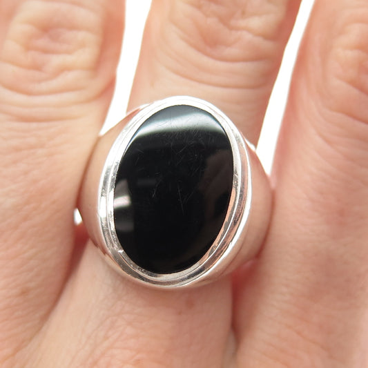 925 Sterling Silver Vintage Real Black Onyx Signet Ring Size 11.5