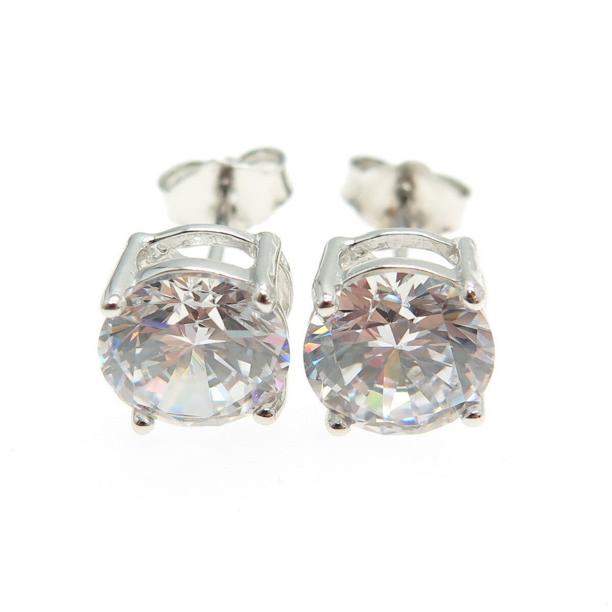 925 Sterling Silver Round-Cut C Z Stud Earrings