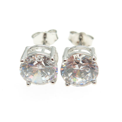 925 Sterling Silver Round-Cut C Z Stud Earrings