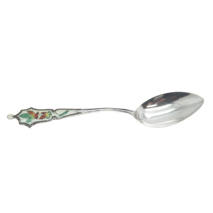 CARON BROS. 925 Sterling Silver Antique Canada Enamel Maple Leaf Coffee Spoon
