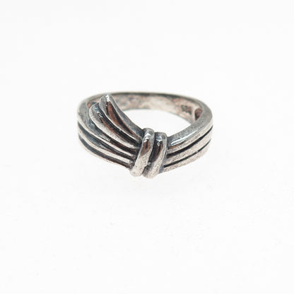 925 Sterling Silver Vintage Modernist Knot Oxidized Ring Size 6.75