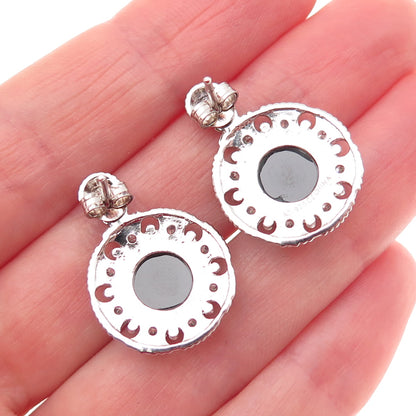 925 Sterling Silver Real Black Spinel & C Z Dangle Earrings