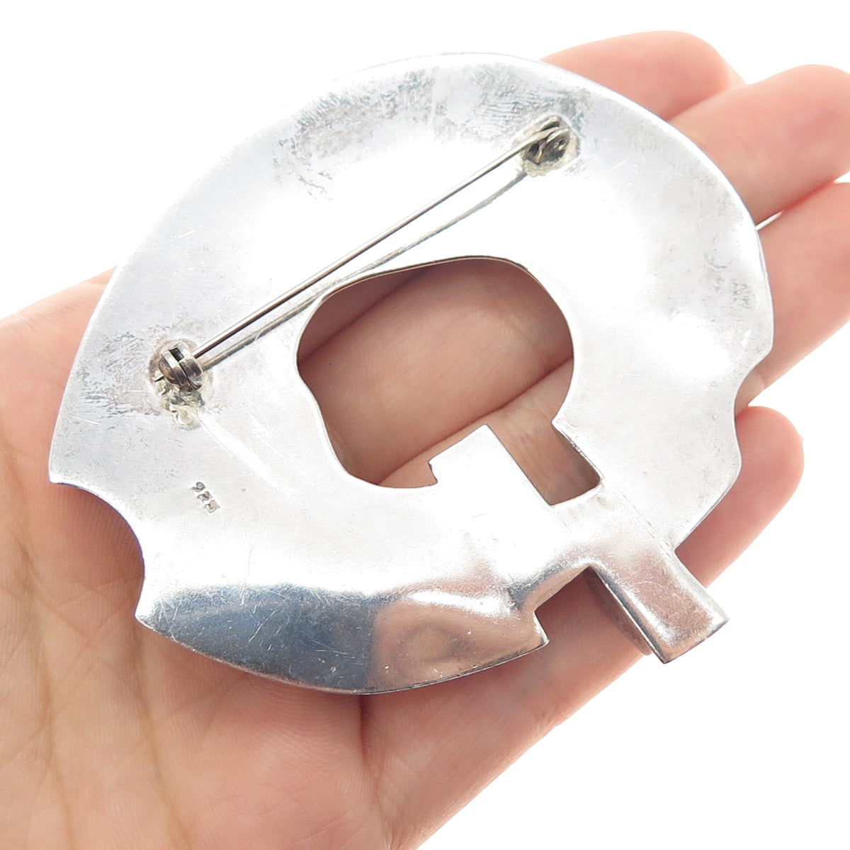 925 Sterling Silver Vintage Modernist Oxidized Large Pin Brooch