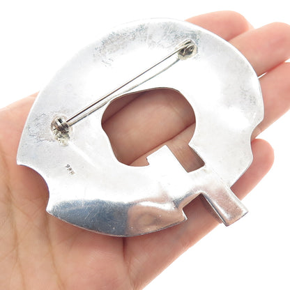 925 Sterling Silver Vintage Modernist Oxidized Large Pin Brooch