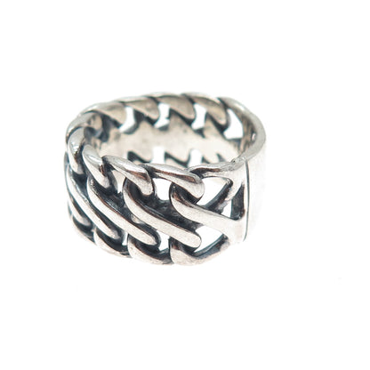 925 Sterling Silver Vintage Serpentine Link Oxidized Wide Band Ring Size 9.25