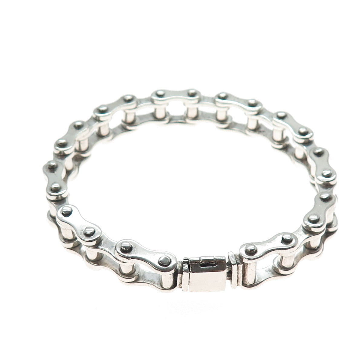 925 Sterling Silver Vintage Heavy 72.4g Motorcycle Chain Bracelet 8.75"