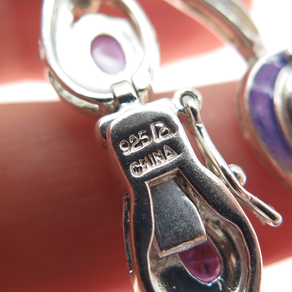 ROSS SIMONS 925 Sterling Silver Vintage Enamel Real Amethyst Bracelet 8.25"