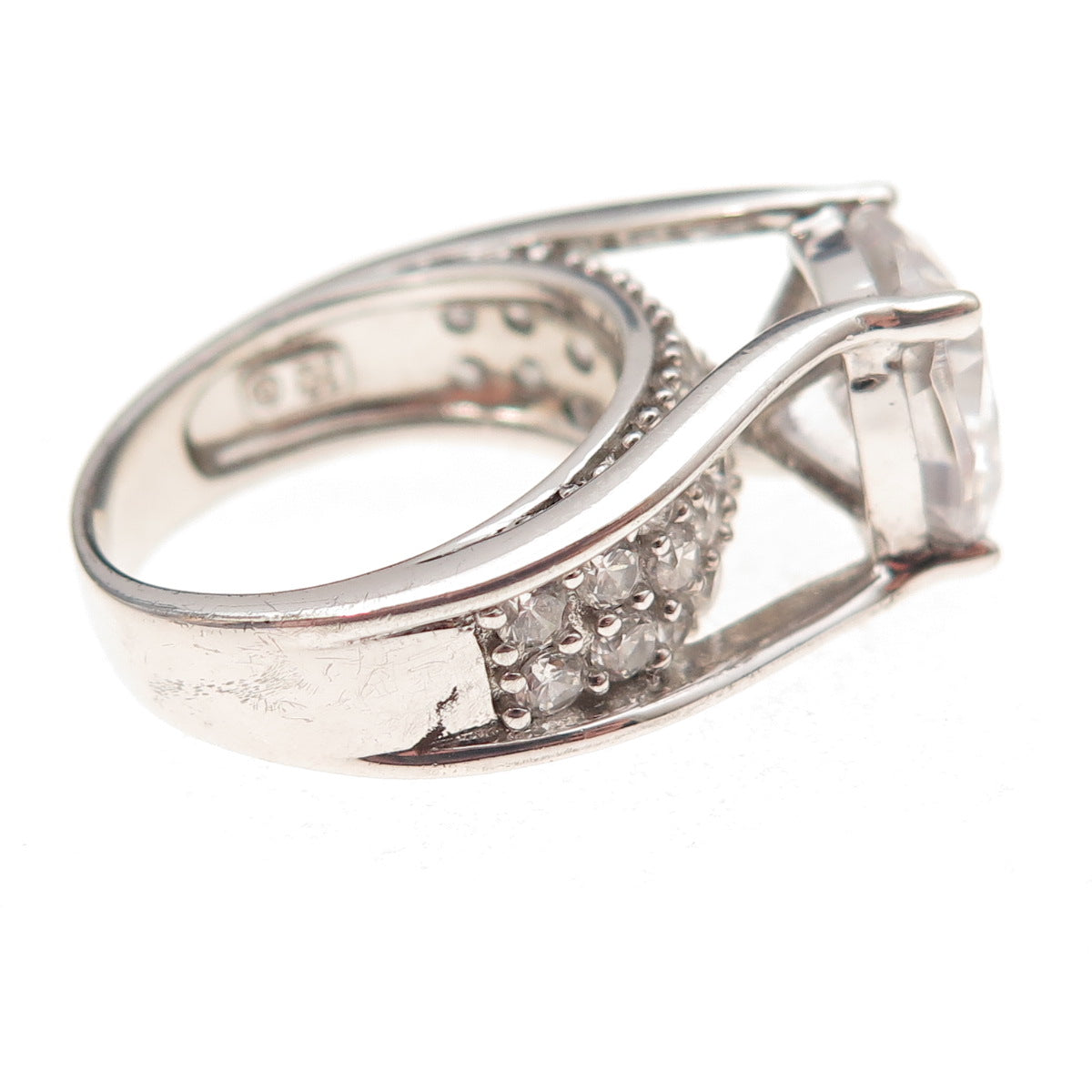 Key Star 925 Sterling Silver Cushion & Round-Cut C Z Engagement Ring Size 6