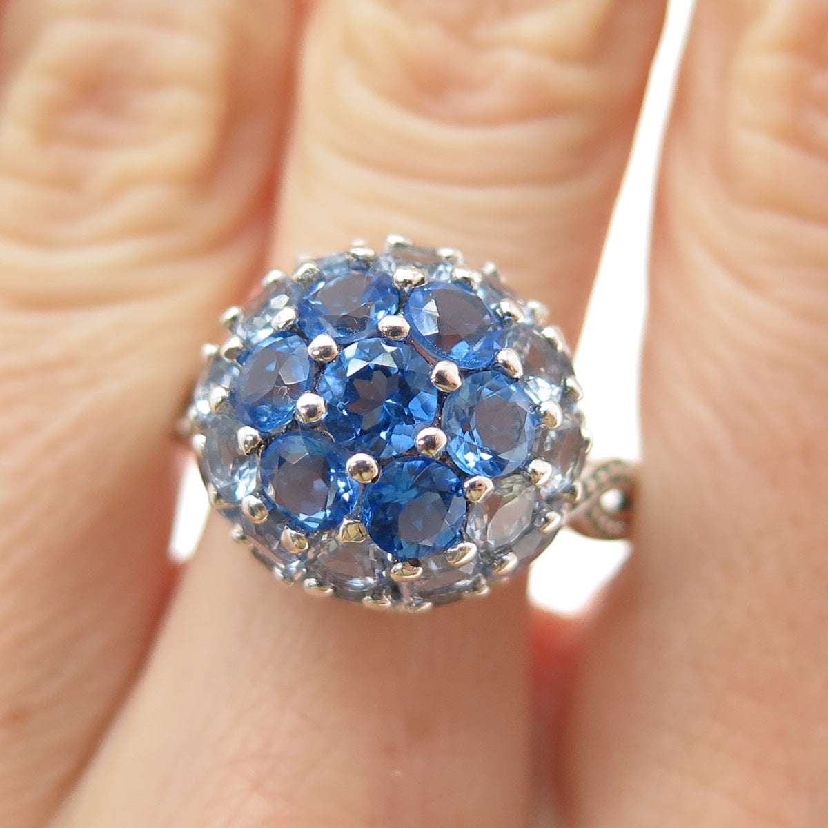 LENOX Sterling Silver Real Round-Cut Tanzanite & Apatite Cluster Ring Size 10.5