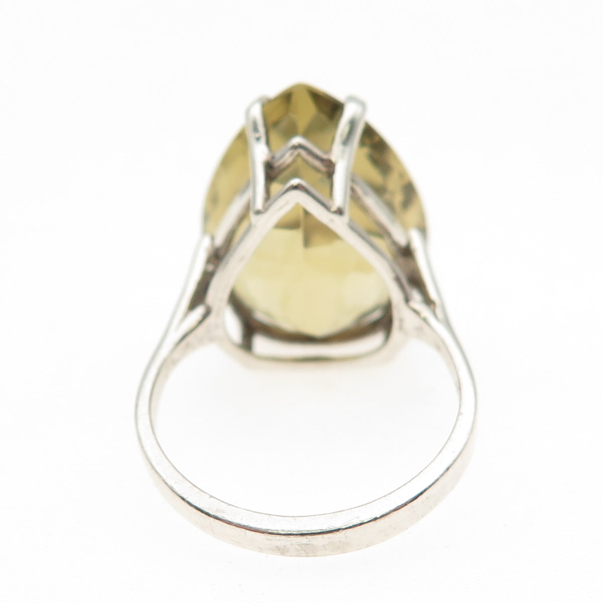 925 Sterling Silver Vintage Real Pear-Cut Lemon Quartz Ring Size 5.5