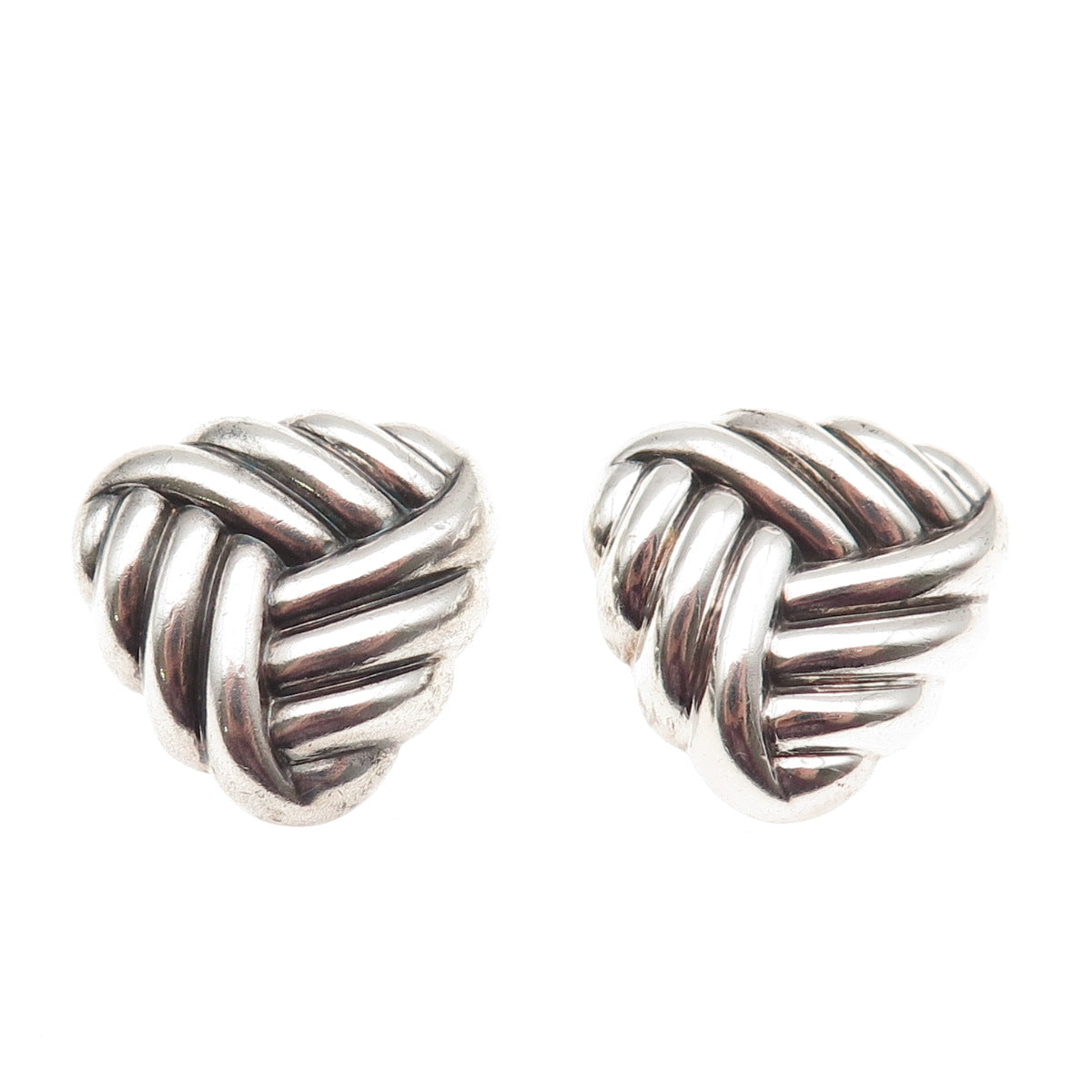 925 Sterling Silver Vintage Modernist Triangle Oxidized Clip On Earrings