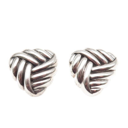 925 Sterling Silver Vintage Modernist Triangle Oxidized Clip On Earrings