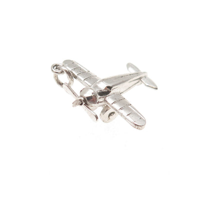 925 Sterling Silver Antique Retro Airplane Movable 3D Mini Charm Pendant