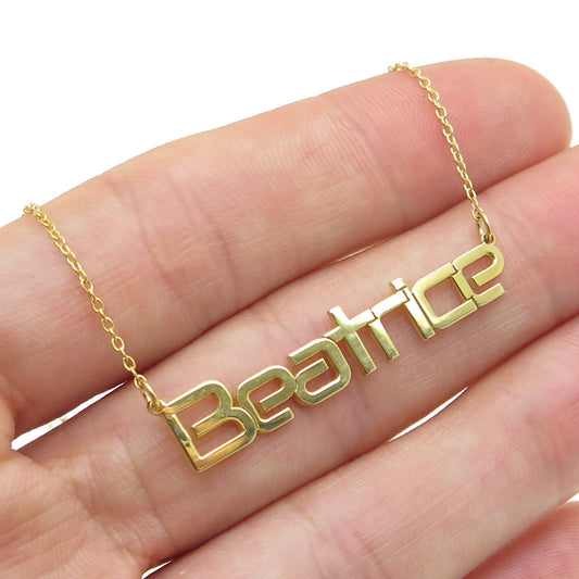 925 Sterling Silver Gold Plated "Beatrice" Personalized Nameplate Necklace 18"