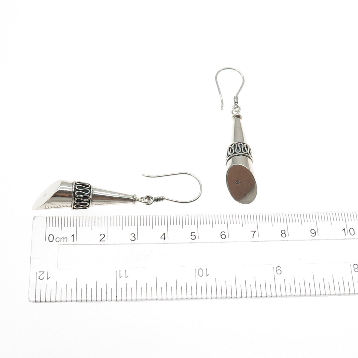 925 Sterling Silver Vintage Modernist Swirl Oxidized Dangle Earrings