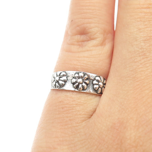 925 Sterling Silver Vintage Floral Blossom Band Ring Size 4.75